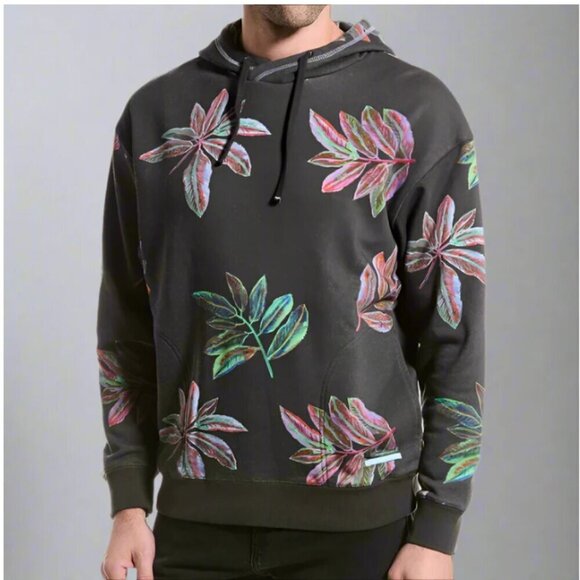 Scotch Soda Twisted Hoodie Sweater Mens Black Pullover Floral Tropical Soft